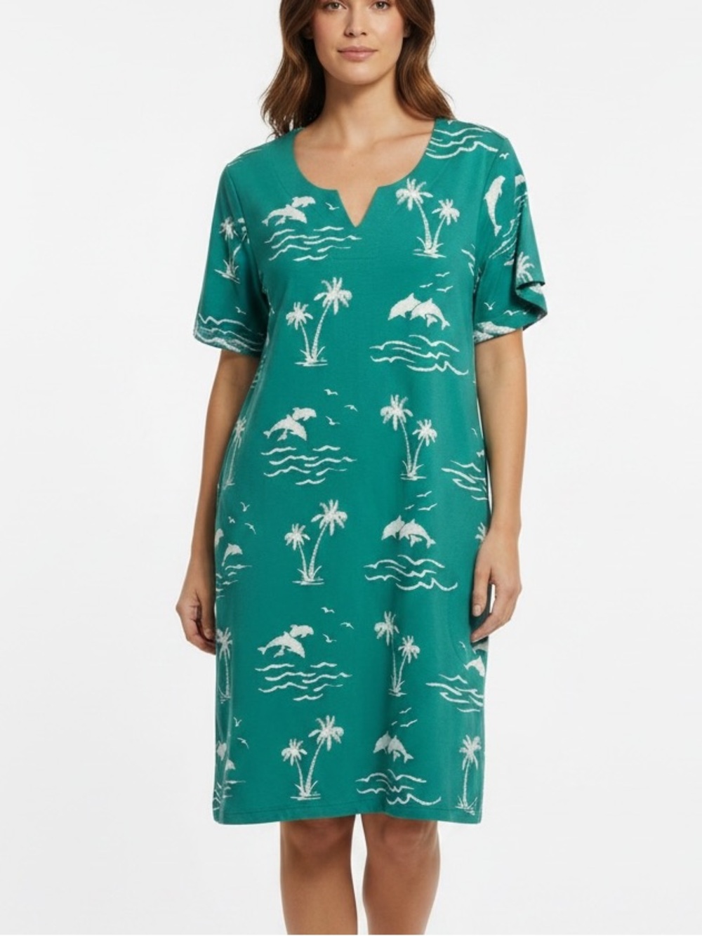 NWT! Links Tropical Print Cotton Short Sleeve Dress, SMALL